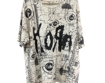 Vtg Vintage 1990s 90s Extremely Distressed Korn Band Tee Show Shirt Metal Rocker