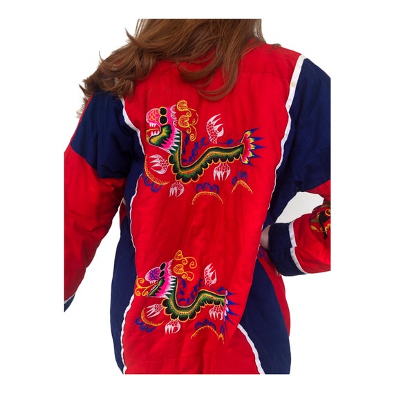 Vintage VTG 1960s 1970s Red Asian Embroidered Nov… - image 5