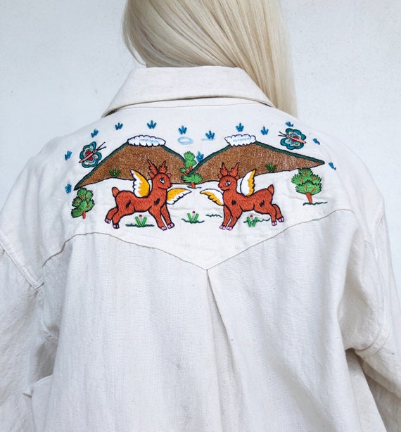 Vintage VTG 1970s 70s Beaded Flying Deer Puff Slee