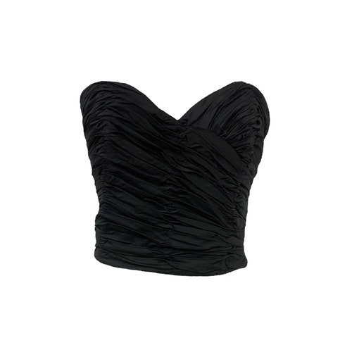 Vtg Vintage 1980s 80s Glam Black Ruched Silk Sweetheart Bustier Dramatic Bow shops Top