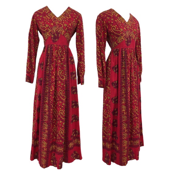 Vtg Vintage 1970s 70s Red Indian Paisley and Elep… - image 1
