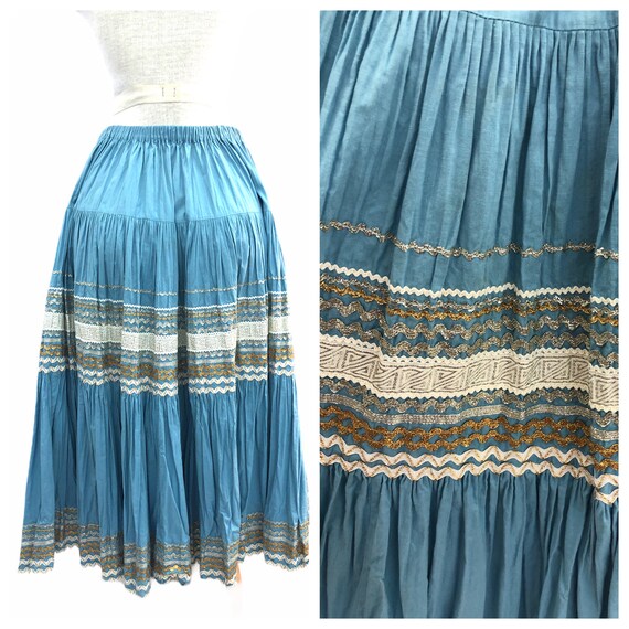 Vintage VTG 1940s 40s Blue Patio Fiesta Metallic T