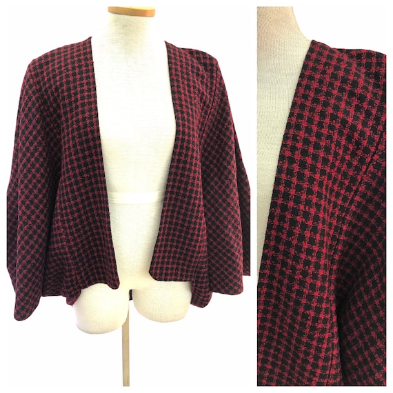 Vintage VTG 1950s 50s Red Black Houndstooth Cape B