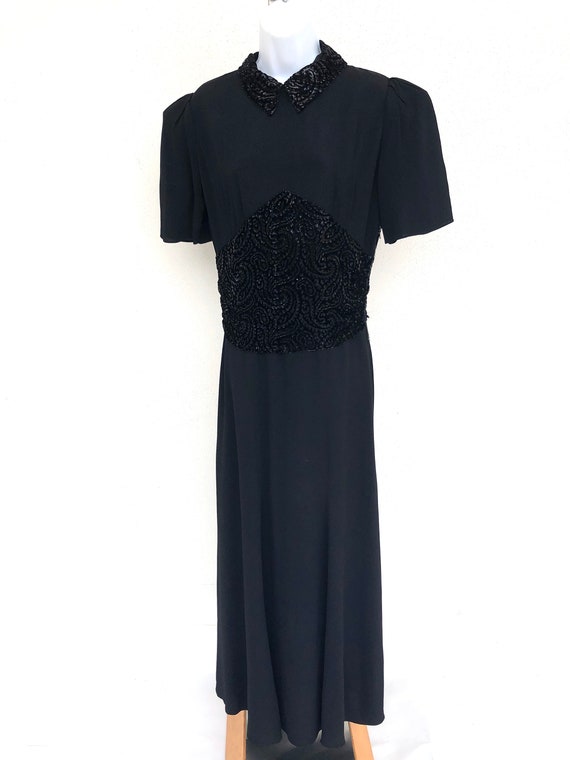 Vintage VTG 1940s 40s Black Crepe Maxi Dress with… - image 2