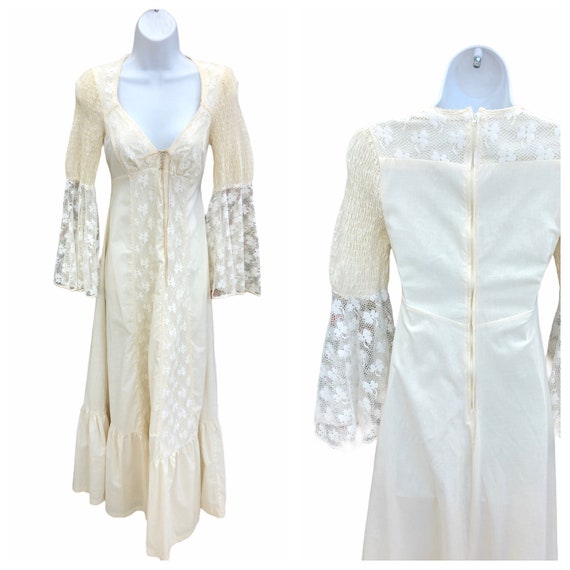 Vintage VTG 1960s 1970s Gunne Sax Beige Lace Cors… - image 1