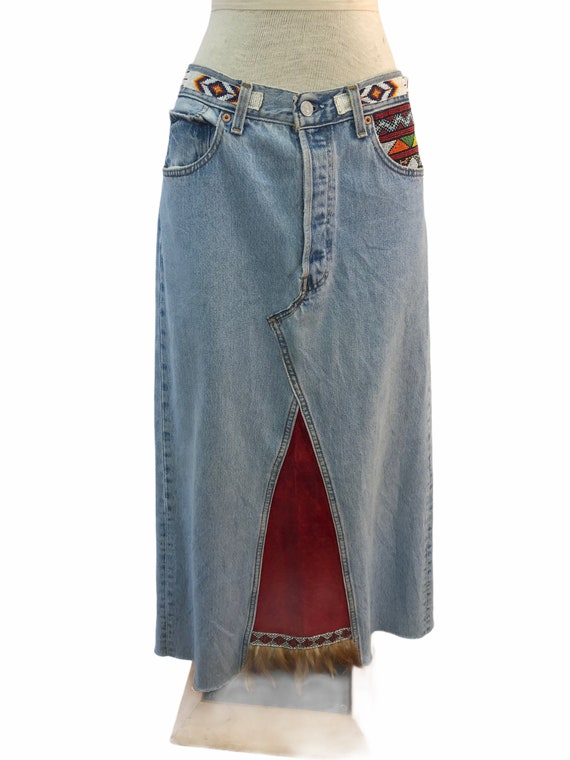 Vintage VTG 1990s 90s Reworked Levi's Denim Beade… - image 2