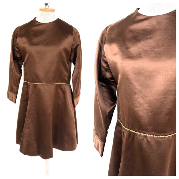 Vintage VTG 1960s 60s Brown Long Sleeve Mod Galan… - image 1