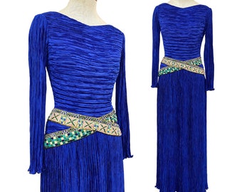 Vtg 80s 1980s Mary Mcfadden Couture Egyptian Revival Fortuny Pleated Formal Gown