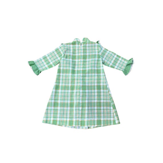 Vtg 70s Kids Children's Girls Lime Green Plaid Ru… - image 2