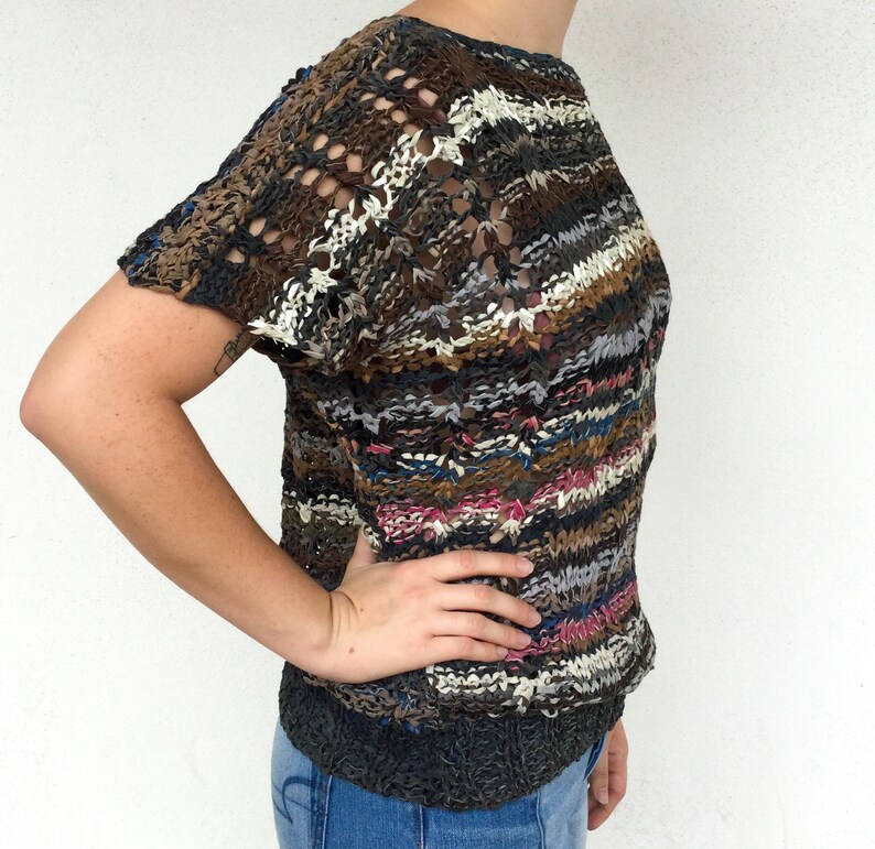 Late 70s Multicolored Hand Knit Braided Leather Boxy Top