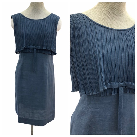 Vintage VTG 1960s 60s Blue Mod Ruffle Wiggle Dress - image 1