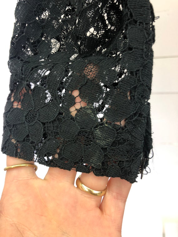 Vtg Vintage Black Lace 1950's Dolman Sleeved midi… - image 5