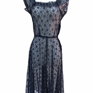 Vintage VTG 1930s 1940s Navy Lace Sheer Short Sleeve Dress image 3