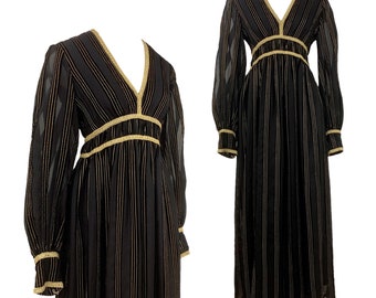 Vtg Vintage 1970s 70s Mr Mort Stan Herman Black And Metallic Gold Party Dress