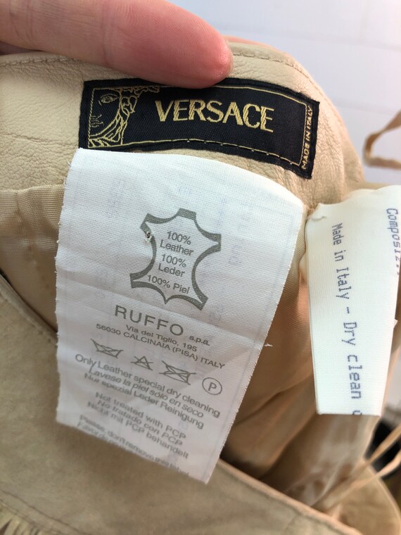 Vintage VTG 2003 Designer Versace Tan Suede Leath… - image 5