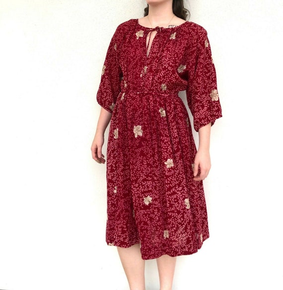 Vintage 80s Maroon Hanae Mori Loose Dress, VTG 198