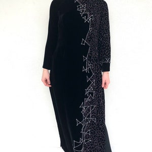 Vintage VTG 1990s 90s Black Velvet Glitter Vietnamese Ao Dai Maxi Dress image 3