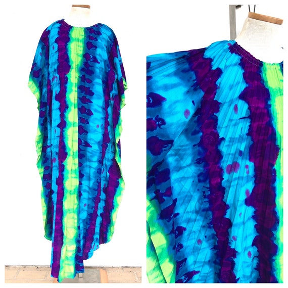 Vintage VTG 1970s 70s Tie Dye Pleated Caftan Kafta