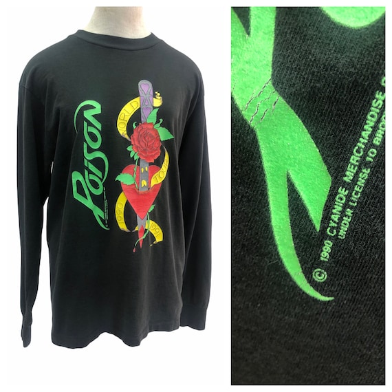 Vintage VTG 1990 Poison Pirate Radio Band Black To