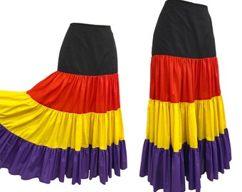 Vtg Vintage 1980s 80s Designer Bold Flamenco Style Tiered Statement Maxi Skirt