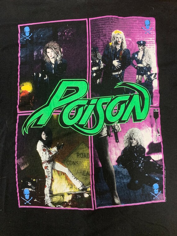 Vtg Vintage 1980s 80s Poison Band Tee Rocker Tee … - image 4