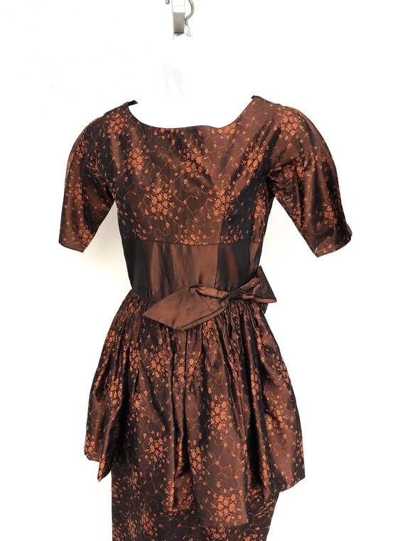 Vintage VTG 1950s 50s Brown Taffeta Peplum Party … - image 4