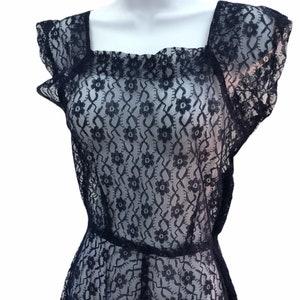 Vintage VTG 1930s 1940s Navy Lace Sheer Short Sleeve Dress image 4