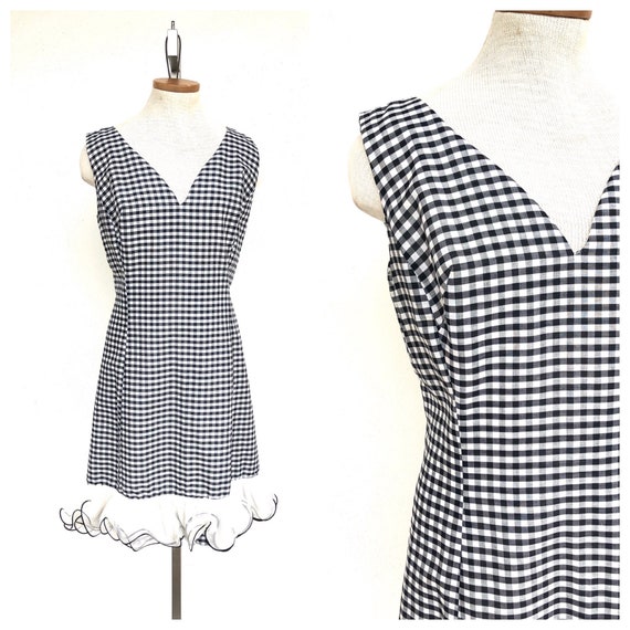 Vintage VTG 1960s 60s Black and White Gingham Shif