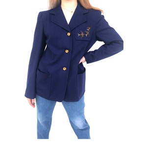 Vintage VTG 1940s 40s Navy Blue Bird Embroidered Blazer Jacket image 3