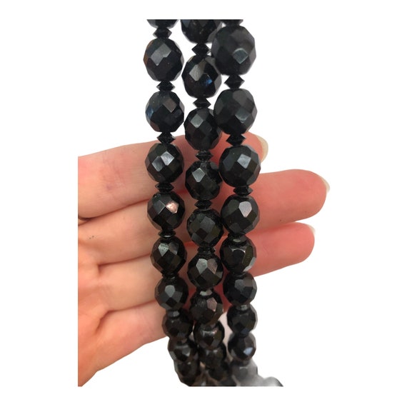 Vintage VTG 1920s 1930s Jet Black Three Strand La… - image 4