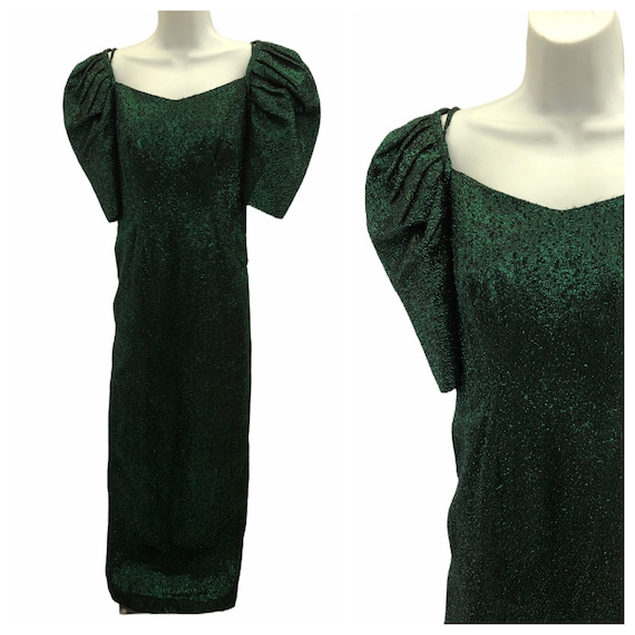 Vintage VTG 1960s 60s Green Metallic Puff Sleeve … - image 1