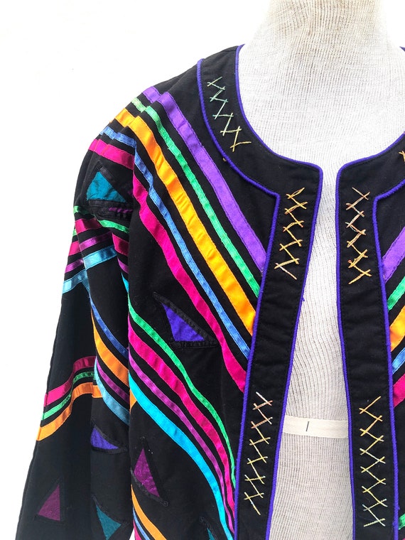 Vintage VTG 1980s 80s Black Ribbon Multicolored O… - image 5