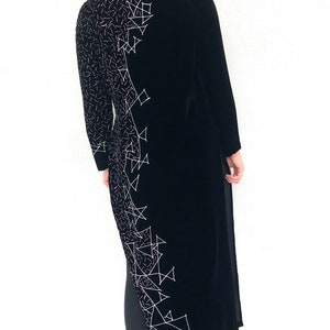 Vintage VTG 1990s 90s Black Velvet Glitter Vietnamese Ao Dai Maxi Dress image 2