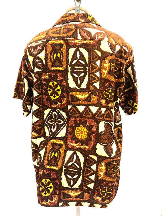 Vintage VTG 1960s 60s Brown Hawaiian Patterned Ti… - image 3