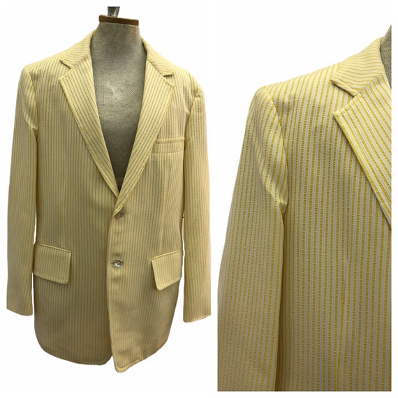 Vintage VTG 1970s 70s Yellow Seersucker Blazer Jac