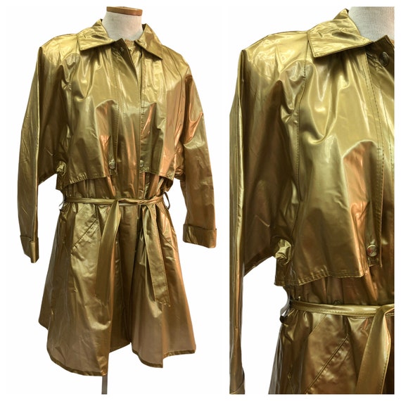 Vintage VTG 1980s 80s Gold Vinyl Wippette Trench C