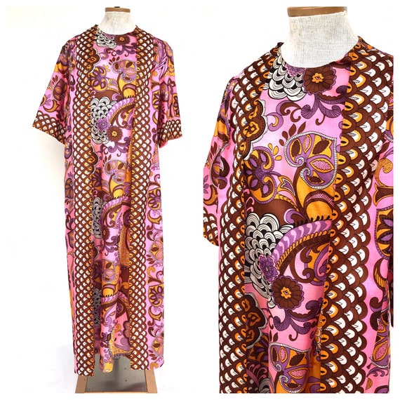 Vintage VTG 1960s 60s Pink Paisley Silk Psychedeli