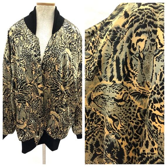 Vintage VTG 1980s 80s Leopard Tiger Silky Bomber J