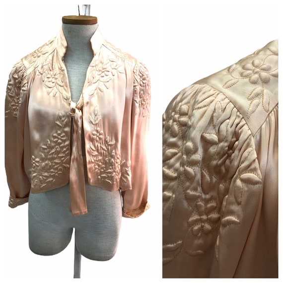 Vintage VTG 1940s 40s Light Pale Pink Cropped Sati