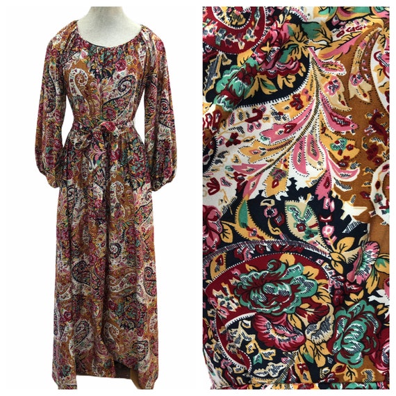 Vintage VTG 1970s 70s Floral Paisley Peasant Roman