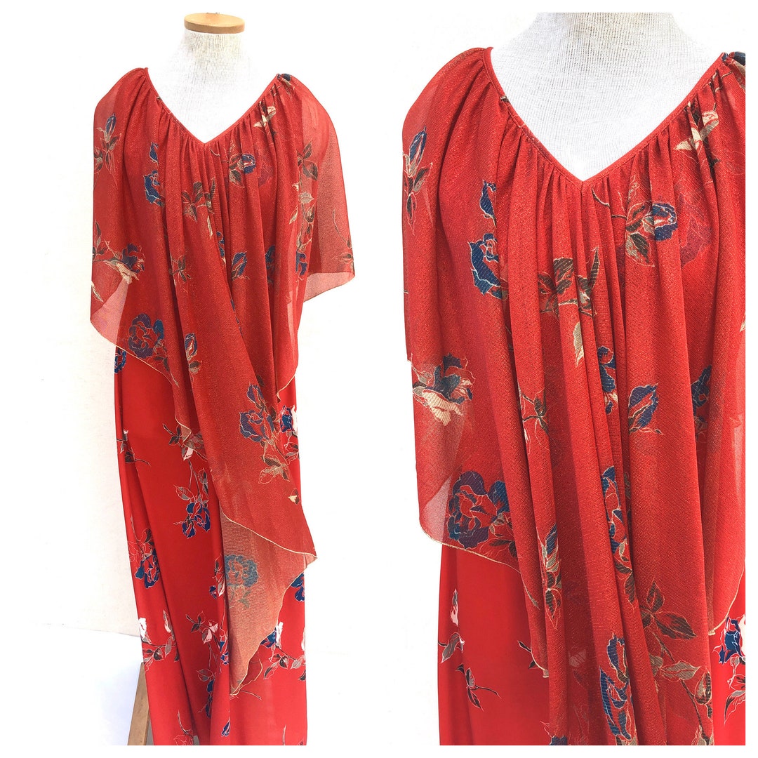 Vintage VTG 1970s 70s Red Metallic Floral Caftan Kaftan Maxi - Etsy