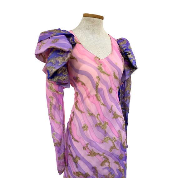 Vtg 70s 80s Glam Judy Hornby Couture Silk Chiffon… - image 3