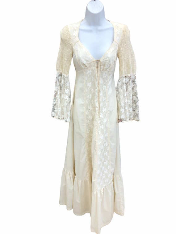 Vintage VTG 1960s 1970s Gunne Sax Beige Lace Cors… - image 2