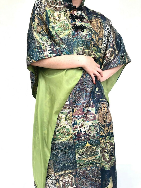 Vintage 60s Pake Muu Hawaiian green patterned UNHE