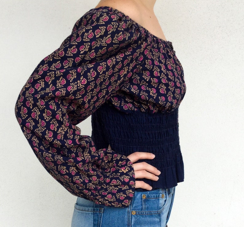 Beautiful Indian 1970/'s Floral Bohemian Peasant Top