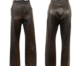 Vtg Vintage 1980s 80s YSL Yves Saint Laurent Chocolate Leather Trousers Pants