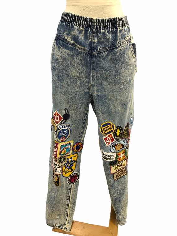 Vintage VTG 1980s 80s Acid Wash Patched Jeans Bot… - image 7