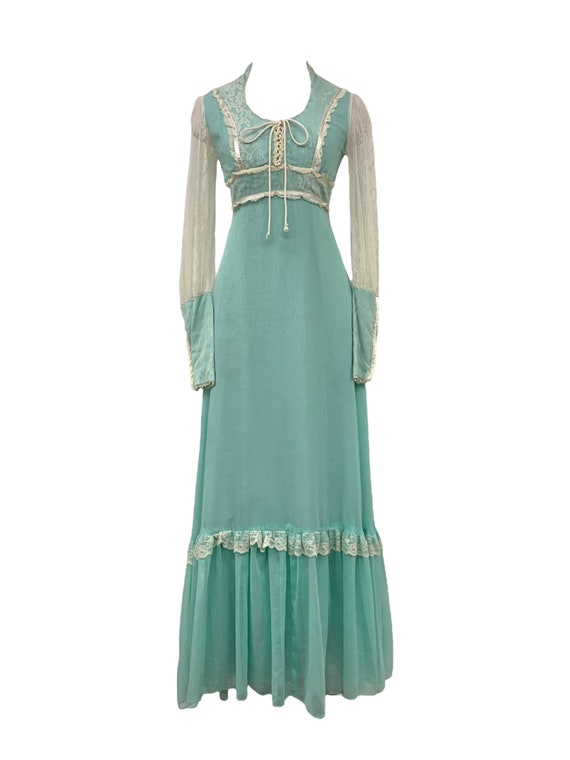 Vtg VIntage 1970s Gunne Sax Style Turquoise Lace … - image 3