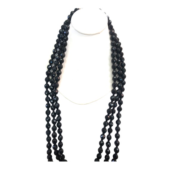 Vintage VTG 1920s 1930s Jet Black Three Strand La… - image 3