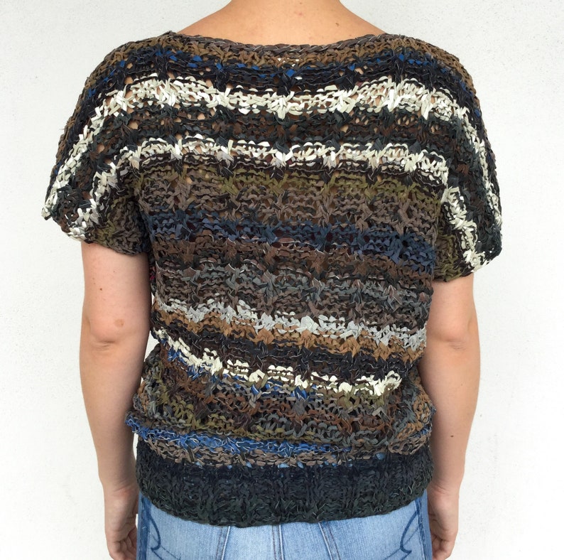 Late 70s Multicolored Hand Knit Braided Leather Boxy Top